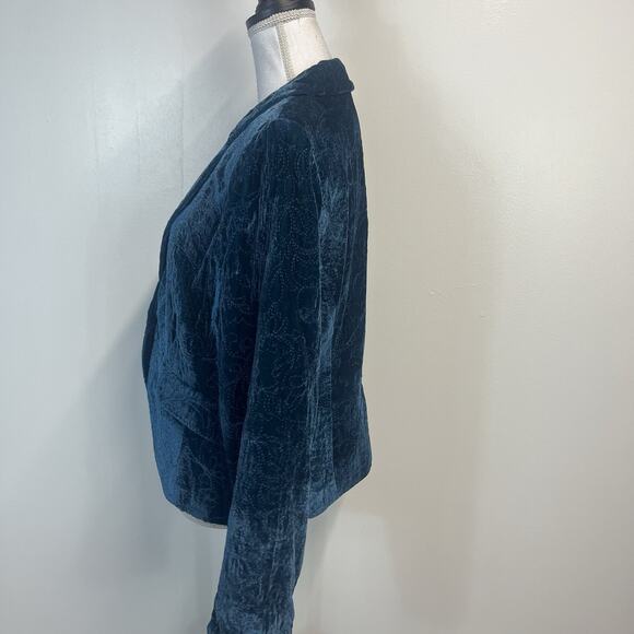 Bandolino Blazer Jacket Women's Size 12 Teal Velvet Floral Embroidered Boho - Picture 6 of 8